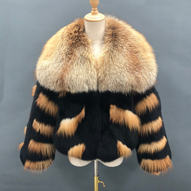 TEEK - Womens Split Stripes Fur Jacket  TEEK black L(bust 96cm) 
