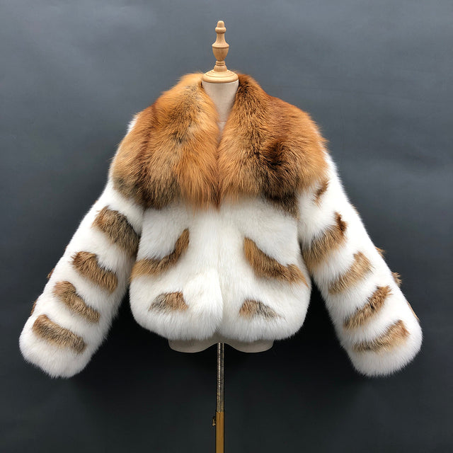 TEEK - Womens Split Stripes Fur Jacket  TEEK white M(bust 92cm) 