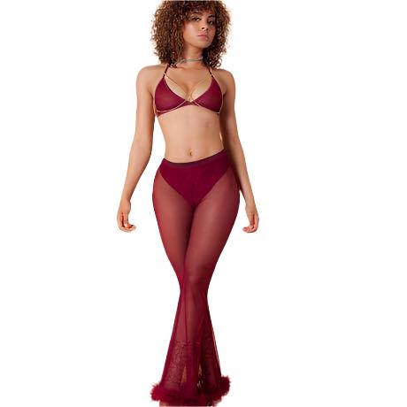 TEEK - Sheer Fluff Trim Pants LINGERIE theteekdotcom wine red S 